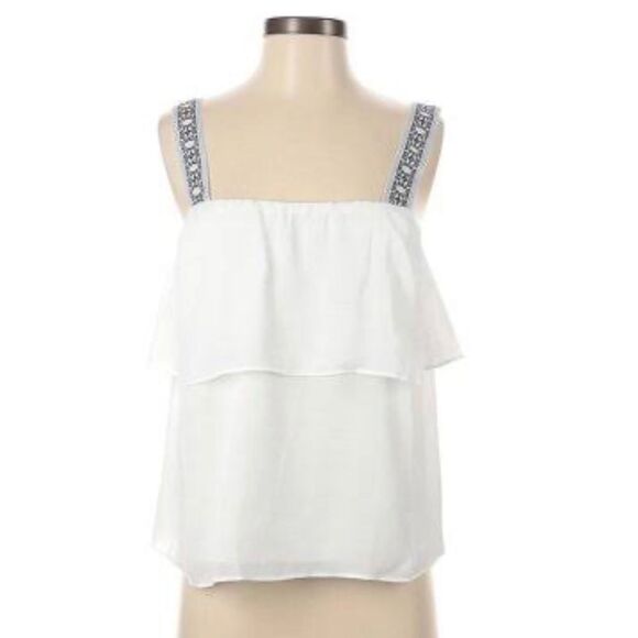 J. Crew Tiered Tank Top White Blue Women’s Blouse Size 2 - Picture 1 of 7
